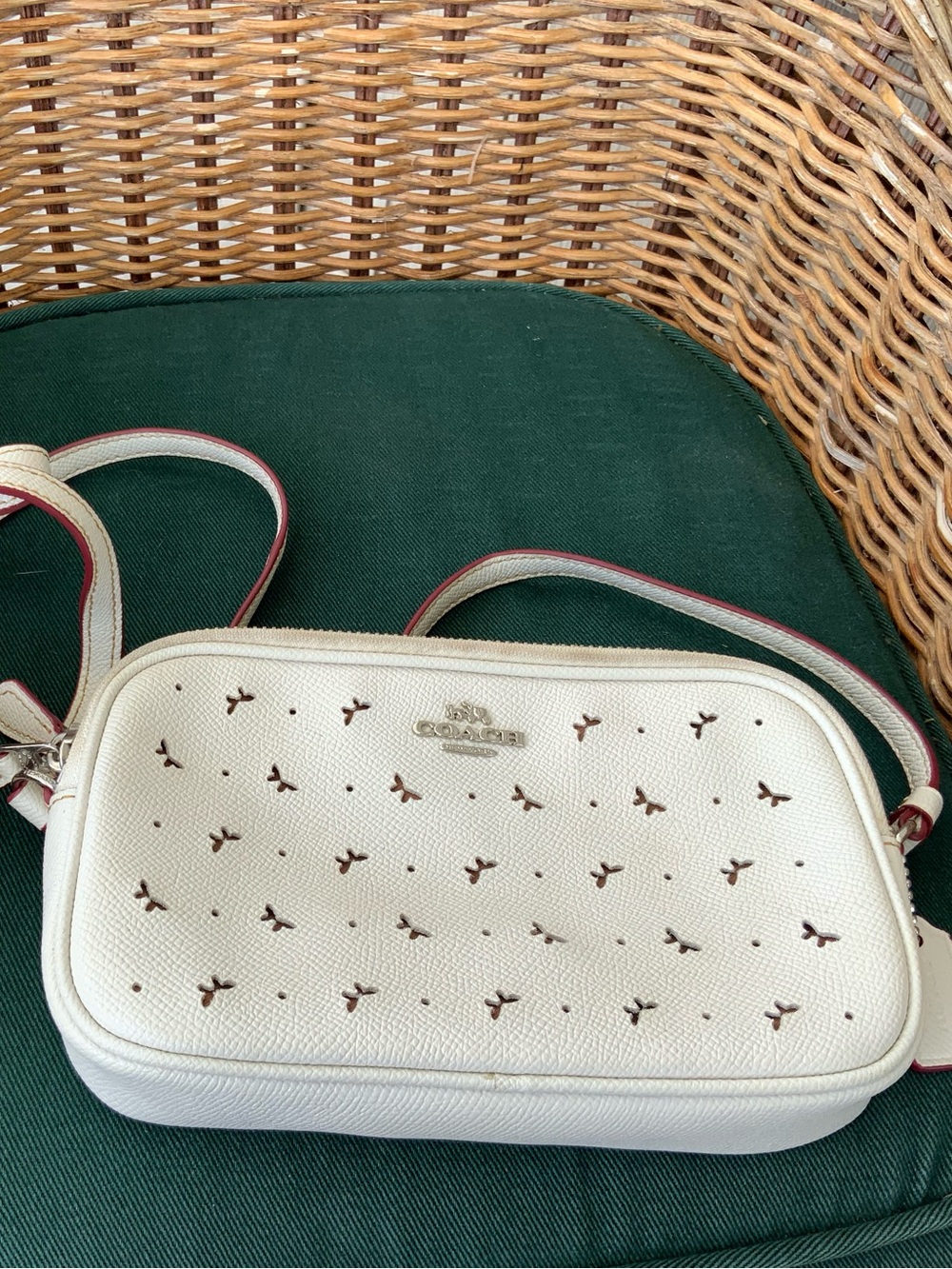 Coach White Perforated Leather Crossbody with Contrast Trim